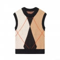 Women Retro Argyle Knit Vest Sleeveless Sweater Round Neck Pullover Preppy Style Diamond Pattern Knitwear Top For Autumn Daily Wear
