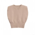 Women's Loose Knit Vest Khaki Sleeveless Round Neck Polyester Sweater Tank Top With Shoulder Pads For Fall Streetwear Casual Outfits