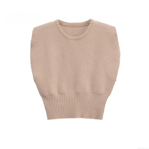 Women's Loose Knit Vest Khaki Sleeveless Round Neck Polyester Sweater Tank Top With Shoulder Pads For Fall Streetwear Casual Outfits
