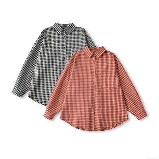 Women's Loose Plaid Checked Shirt Polyester Long Sleeve Lapel Button Down Blouse Street Style Casual Autumn Top For Women Fashionable Outerwear
