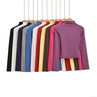 Women's Mock Neck Long Sleeve T-Shirt Slim Fit Solid Color Polyester Ribbed Knit Undershirt Casual Basic Top for Autumn Winter Streetwear Ladies