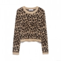 Women's Leopard Print Sweater Faux Mink Fur Polyester Knit Round Neck Long Sleeve Ribbed Cuff Casual Streetwear Autumn Winter Warm Pullover Top