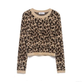 Women's Leopard Print Sweater Faux Mink Fur Polyester Knit Round Neck Long Sleeve Ribbed Cuff Casual Streetwear Autumn Winter Warm Pullover Top