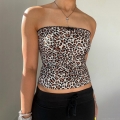 Women's Sexy Leopard Print Tube Top Lace Trim Bow Decor Slim Fit Cropped Bandeau Top Summer Party Streetwear Polyester Spandex Top