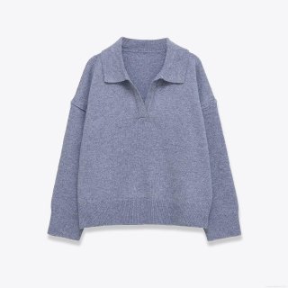 Women's Casual Knitted Sweater Polo Collar Long Sleeve Solid Color Pullover Top Loose Fit Knitwear for Autumn Winter Streetwear