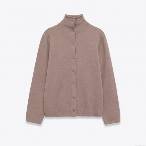 Women's High Neck Single Breasted Knit Cardigan Jacket Long Sleeve Solid Color Polyester Sweater Coat Streetwear Casual Outerwear