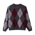 Women's Retro Argyle Knitted Sweater Long Sleeve Crew Neck Polyester Color Block Pullover Winter Warm Streetwear Knitwear Top
