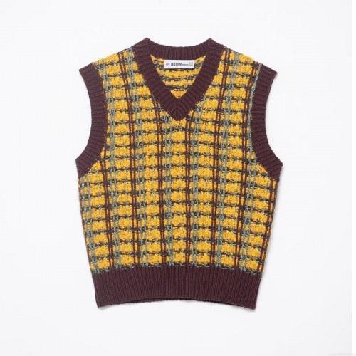 Women Vintage Plaid Knitted V-Neck Vest Sleeveless Retro Checkerboard Sweater Vest Pullover Autumn Winter Casual Fashion Knit Tank Top