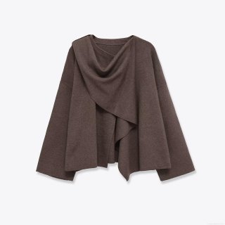 Women's European Street Style Irregular Knit Coat With Scarf Collar Oversized Polyester Solid Color Medium-Length Cardigan Jacket For Autumn Winter