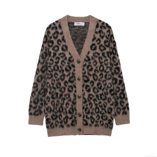 Women's Leopard Print Cardigan Sweater V Neck Long Sleeve Loose Knit Outwear Coat Fall Winter Fashion Soft Plush Button Down Cardigan
