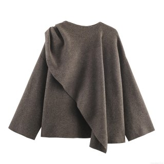 Women's Asymmetric Scarf Collar Knit Sweater Autumn Winter Oversized Solid Color Polyester Pullover Streetwear Casual Soft Long Sleeve Knitwear