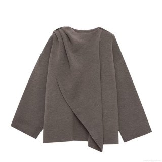 Women's European Style Chunky Knit Sweater With Asymmetric Scarf Collar Solid Color Long Sleeve Cardigan Jacket Soft Warm Autumn Winter Streetwear Outerwear For Ladies