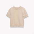Women's Short Sleeve Round Neck Knit Sweater Minimalist Polyester Pullover Top Oatmeal Beige For Autumn Casual Chic Streetwear Fashionable Women Soft Knitwear