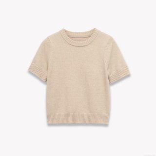 Women's Short Sleeve Round Neck Knit Sweater Minimalist Polyester Pullover Top Oatmeal Beige For Autumn Casual Chic Streetwear Fashionable Women Soft Knitwear
