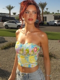 Women's Sexy Floral Print Tube Top 95% Polyester 5% Spandex Strapless Crop Top Bohemian Summer Beach Corset Top Slim Fit Bodycon Bandeau Streetwear