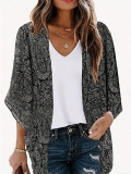 Women's Summer Paisley Print Chiffon Cardigan Loose Casual Open Front 3/4 Sleeve Kimono Cover Up Shirt Long Tops
