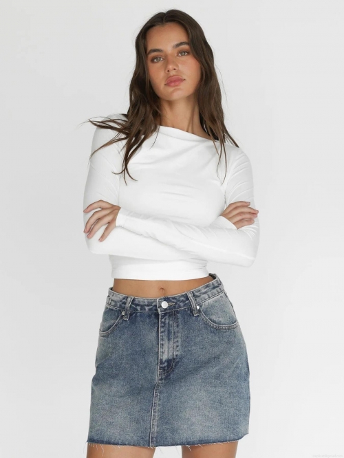 Women's Y2K Sexy Slim Fit Nylon Knit T-Shirt Long Sleeve Boat Neck Off Shoulder Top Solid Color Streetwear Base Layer Shirt