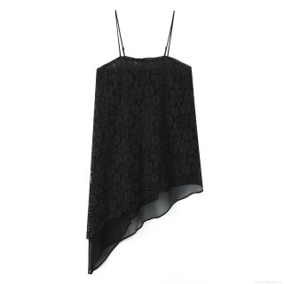 Women's Sexy Black Floral Lace Camisole Asymmetrical Hem Spaghetti Strap Tank Top For Party Night Club Women Clothing
