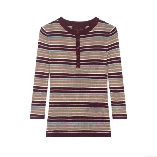 Women's Striped Knit Sweater Long Sleeve Slim Fit Henley Neck Button Down Ribbed Pullover Top Casual Daily Winter Multicolor Knitted Sweater for Ladies