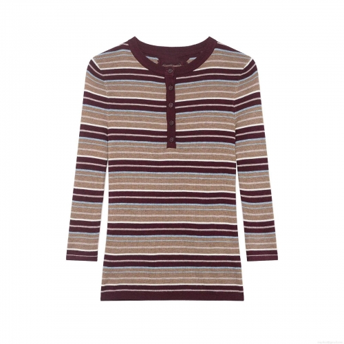 Women's Striped Knit Sweater Long Sleeve Slim Fit Henley Neck Button Down Ribbed Pullover Top Casual Daily Winter Multicolor Knitted Sweater for Ladies