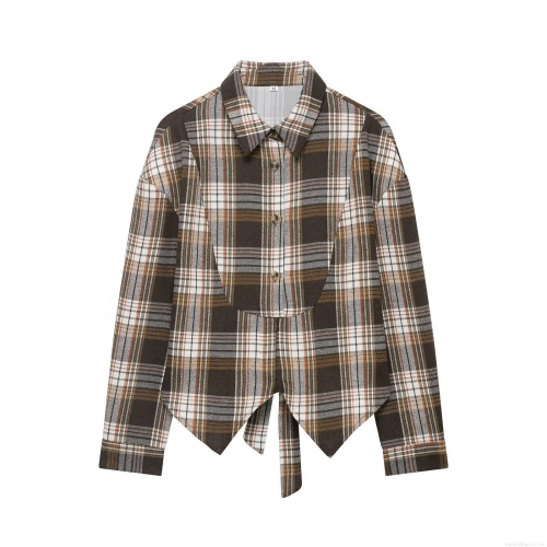 Women's Plaid Long Sleeve Blouse 100% Polyester Back Bow Tie College Style Fashion Sweet Turn-down Collar Short Shirt Top For Women Daily Dating School