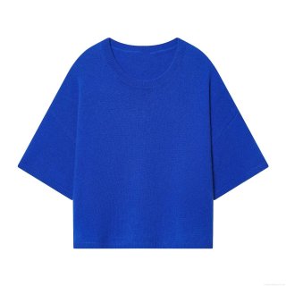 Women's Casual Round Neck Short Sleeve Knitted Sweater Minimalist Oversized Solid Color Royal Blue Polyester Soft Top For Daily Fashion Wear