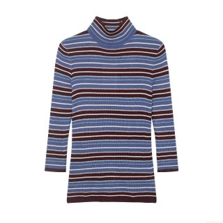 Women's Striped Knit Sweater Mock Neck Slim Fit Long Sleeve Pullover Top 100% Polyester Comfortable Soft Winter Autumn Knitwear For Daily Wear Casual Style