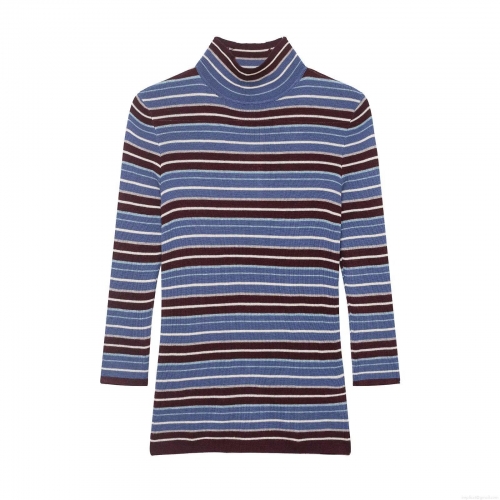 Women's Striped Knit Sweater Mock Neck Slim Fit Long Sleeve Pullover Top 100% Polyester Comfortable Soft Winter Autumn Knitwear For Daily Wear Casual Style