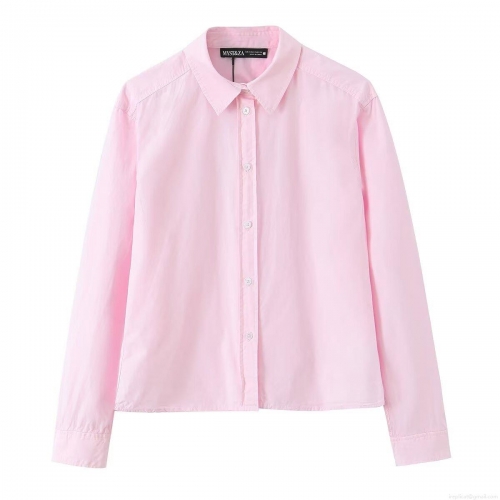 Women's Loose Pink Long Sleeve Lapel Poplin Shirt Simple Versatile Button Down Blouse Top for Office Daily Casual Commute Women's Cotton Blend Polyester Spandex Top