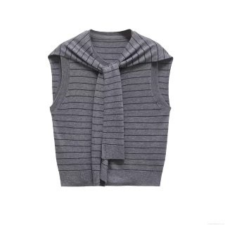 Women's Striped Knit Vest With Matching Shawl Round Neck Sleeveless Fake Two Piece Top Elegant Summer Commuter Tank Top Polyester Spandex Lightweight Soft Breathable Apparel