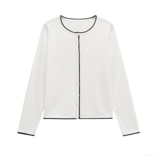 Women's Mercerized Cotton Knit Cardigan Contrast Trim Round Neck Long Sleeve Button Down Sweater Casual Soft Lightweight Top For Spring Summer