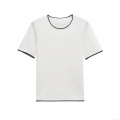 Women's Fashion Minimalist Mercerized Cotton Knit T-Shirt Contrast Trim Short Sleeve Round Neck Casual Daily Summer Top Breathable Soft Comfortable Top