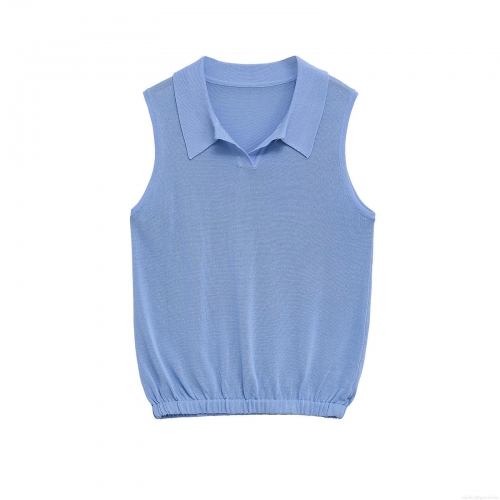 Women's Sleeveless Knit Polo Shirt Mercerized Cotton Solid Color Casual Tank Top Summer Office Commuting Breathable Soft Vest For Ladies