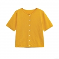 Women Knitted Cardigan Mercerized Cotton Short Sleeve Round Neck Button Down Solid Color Casual Summer Top Minimalist Soft Lightweight Tee For Women