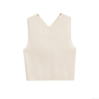 Women's Knit Tank Top Back Slit Round Neck Sleeveless Polyester Summer Casual Minimalist Camisole Knitwear For Ladies Daily Wear