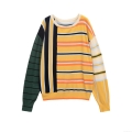 Women's Casual Color Block Striped Knitted Sweater Round Neck Long Sleeve Loose Fit Patchwork Pullover Top Polyester Spandex Autumn Winter