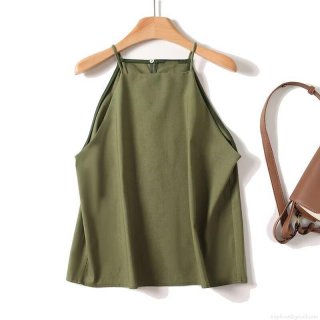 Women's Halter Neck Camisole Viscose Polyester Linen Cotton Blend Minimalist Sleeveless Tank Top For Summer Holiday Vacation Casual Solid Color Backless Vest