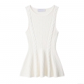 Women's Cable Knit Peplum Tank Top Sleeveless Round Neck Ruffle Hem Solid White Polyester Vest Summer Casual Sweet Style Knitwear Top