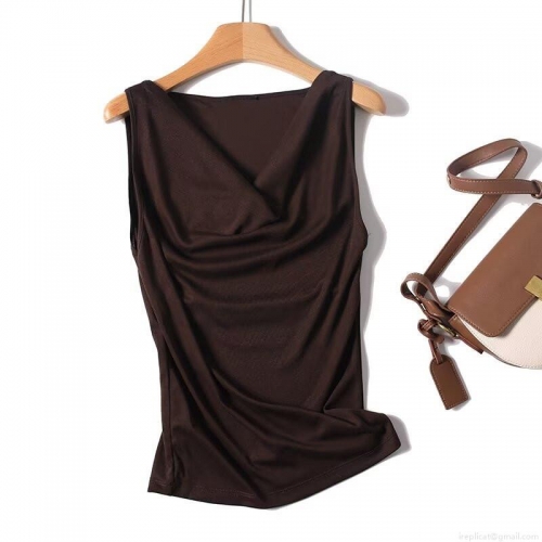 Women's Cowl Neck Sleeveless Top Solid Color Cotton Lyocell Blend Slim Fit Summer Vest For Casual Office Daily Wear Elegant Tank Top