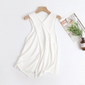 Women's Minimalist 100% Cotton Knit Tank Top Sleeveless V-Neck Crossover Back Casual Solid White Camisole Vest For Daily Wear