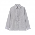 Women's Fashion Gray Striped Shirt Long Sleeve Polo Collar Polyester Blend Casual Commute Blouse Button Down Splicing Striped Top Office Lady Autumn New Arrival