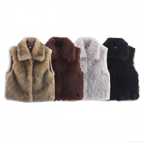 Women's Faux Fur Vest Loose Casual Gilet Warm Fall Winter Sleeveless Jacket Fashion Solid Color Waistcoat With Pockets For Women