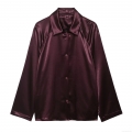 Women's Elegant Satin Shirt Jacket Long Sleeve Turn Down Collar Solid Color Loose Fit Blouse For Office Daily Wear Wine Red Shiny Polyester Top
