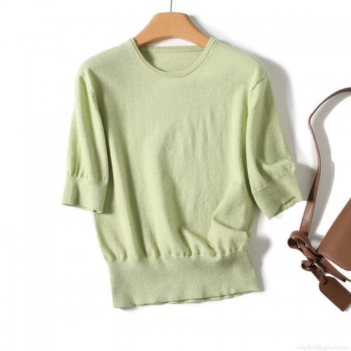 Women Knit T-Shirt Short Sleeve Round Neck Polyester Spandex Blend Loose Fit Solid Color Casual Knit Top For Daily Office Work Soft Breathable Comfortable Summer Autumn Tee