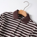 Women's Vintage Striped Long Sleeve Polo Shirt 100% Cotton Knitted Casual T-Shirt Top For Daily Wear Autumn Fashion Coffee White Stripes