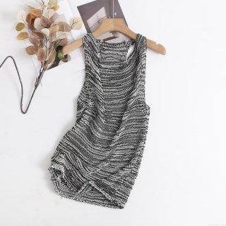 Women Sexy Knit Tank Top 100% Cotton Sleeveless Wave Texture Camisole Casual Hollow Out Vest Summer Party Socialite Style Top