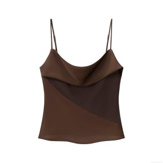 Women's Sexy Satin Cowl Neck Camisole Adjustable Spaghetti Strap Spliced Silk Texture Crop Top Backless Slim Fit Tank Top For Party Date Night Streetwear