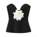 Women's Sexy Strapless Tube Top With 3D Contrast Mesh Flower Sweetheart Neckline Slim Fit Polyester Sleeveless Top For Party Clubwear