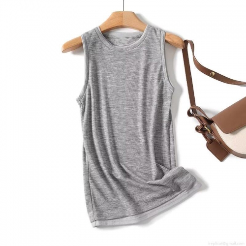 Women's Simple Casual Rib Knit Tank Top Sleeveless Round Neck Tencel Polyester Rayon Blend Slim Fit Vest Top for Summer Daily Wear Comfortable Breathable Grey Solid Color