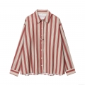Women's Casual Striped Long Sleeve Shirt Loose Button Down Blouse With Back Strap Detail Polyester Cotton Stripe Top For Autumn Daily Office Wear